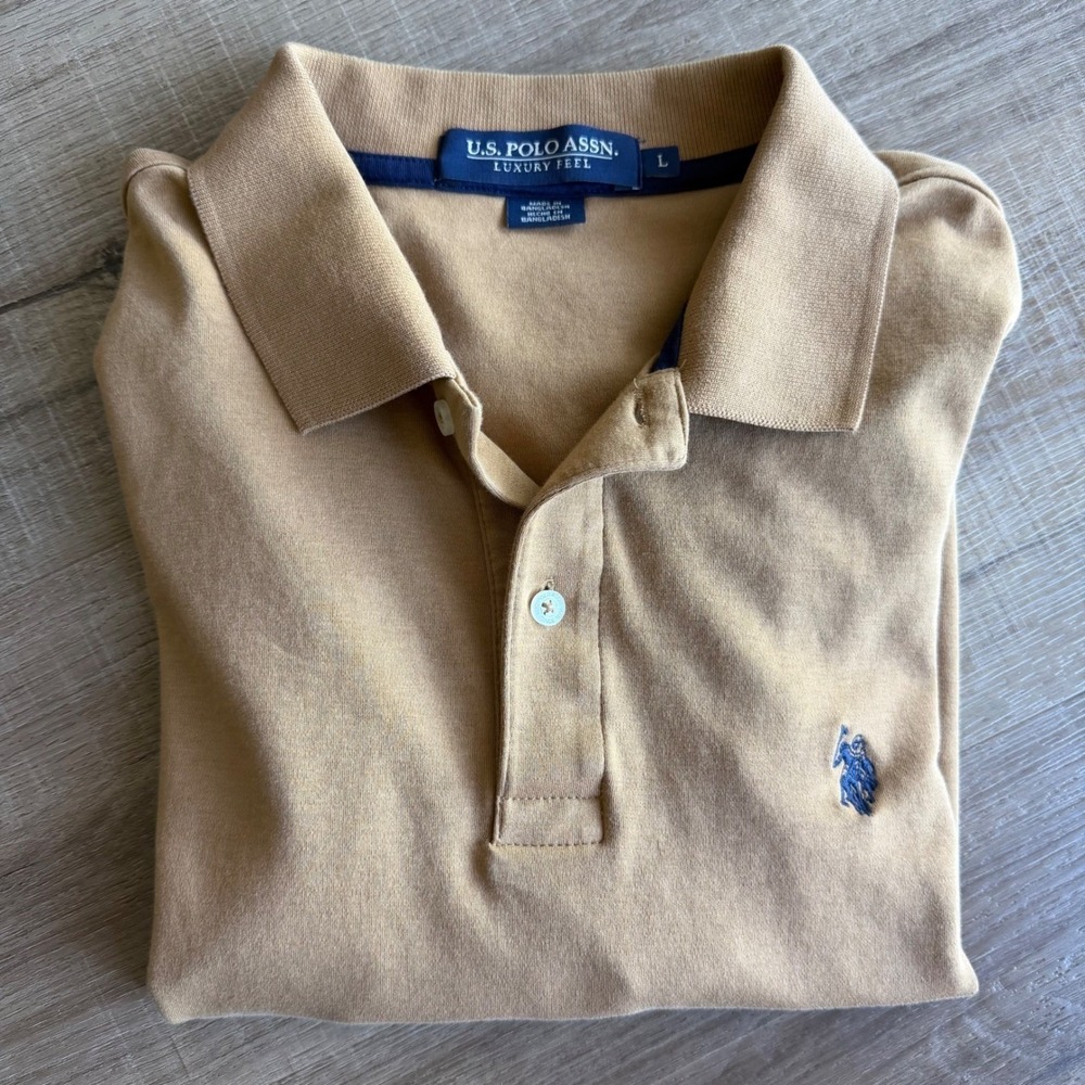 US Polo Assn Mens Tan Luxury Feel Short Sleeve Polo Shirt Large 11304598